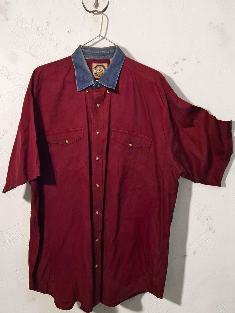 Vintage Texas Authentic Dry Goods Western Shirt Maroon Denim Collar XL